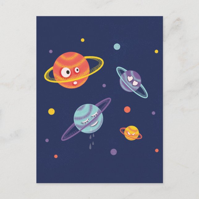 Cute Planets Cartoon Space Kids Postcard (Front)