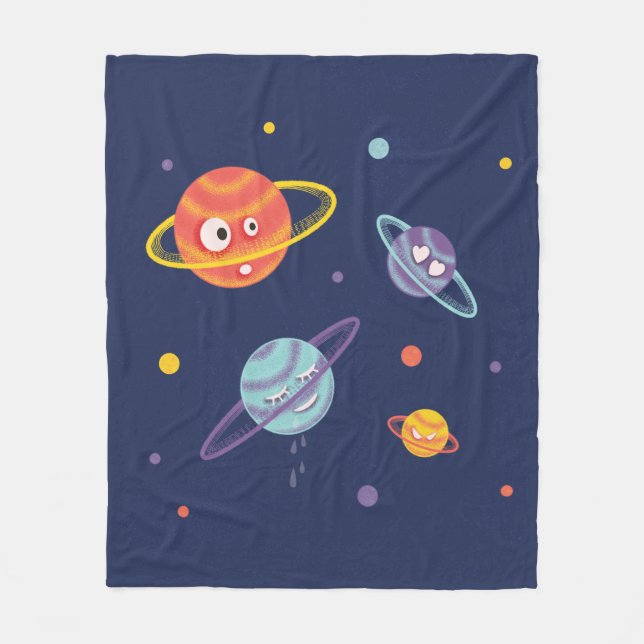 Cute Planets Cartoon Space Science Kids Fleece Blanket (Front)