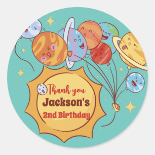 Cute Planets Sun Galaxy Kids Birthday Party Classic Round Sticker