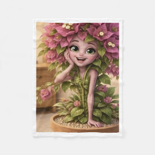 Cute Plant Fairy in Pot with Pink Flowers Blanket