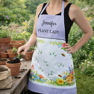Cute Plant Lady flowers gardening monogram name Apron