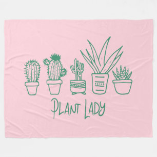 Cute Plant Lady Funny Cactus Quote in Pink Green Fleece Blanket