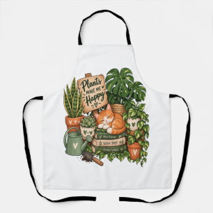 Cute Plant Lover Cat – Plants Make Me Happy Apron