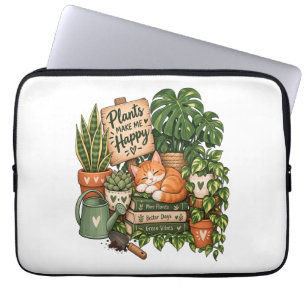 Cute Plant Lover Cat – Plants Make Me Happy Laptop Sleeve