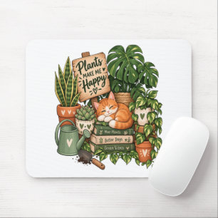 Cute Plant Lover Cat – Plants Make Me Happy Mouse Mat