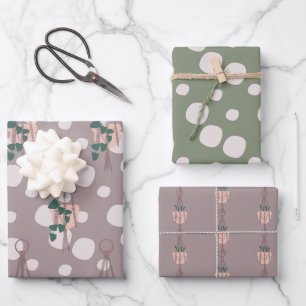 Cute Plant Macrame Scattered Dot Greenery Pattern Wrapping Paper Sheet