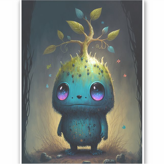 Cute Plant Monster Fantasy Art Sticker (Front)