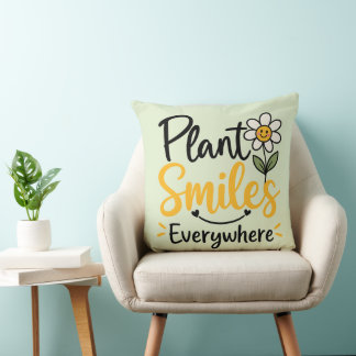 Cute Plant Smiles Everywhere Retro Smiley Daisy  Cushion