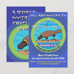 Cute platypus cartoon 5 years birthday invitation
