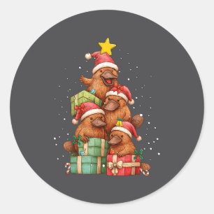 Cute Platypus Le Christmas Tree Xmas Hat  Classic Round Sticker