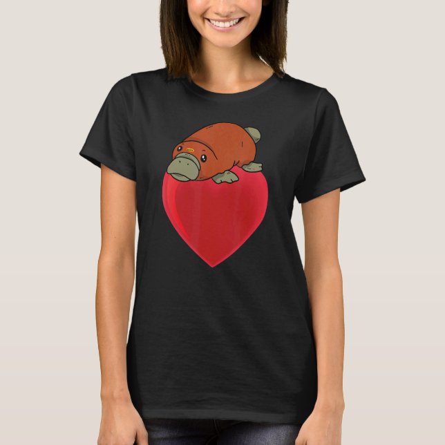 Cute Platypus On Heart Apparel Platypuses T-Shirt (Front)