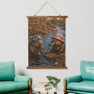 Cute Platypus River Explorers Clean Waters Hanging Tapestry