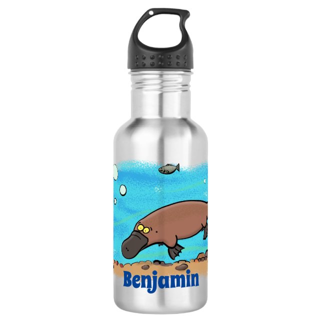 Cute platypus swimming cartoon 532 ml water bottle (Front)
