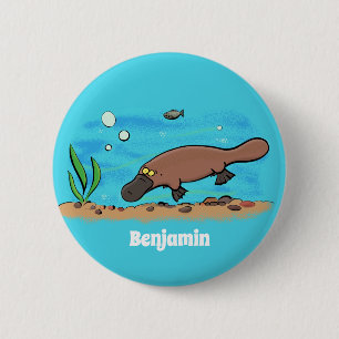 Cute platypus swimming cartoon 6 cm round badge