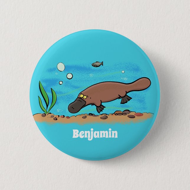 Cute platypus swimming cartoon 6 cm round badge (Front)