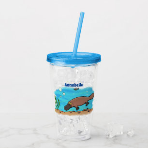Cute platypus swimming cartoon acrylic tumbler