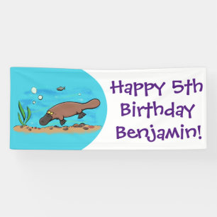 Cute platypus swimming cartoon banner