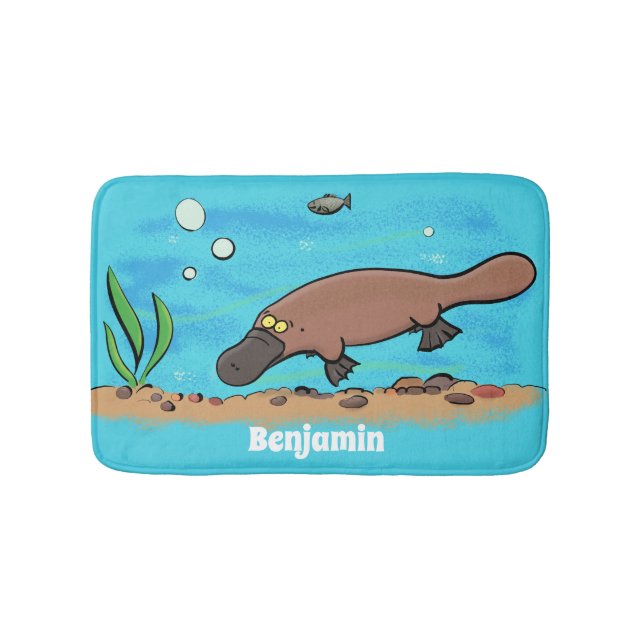 Cute platypus swimming cartoon bath mat (Front)