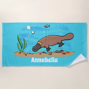 Cute platypus swimming cartoon beach towel