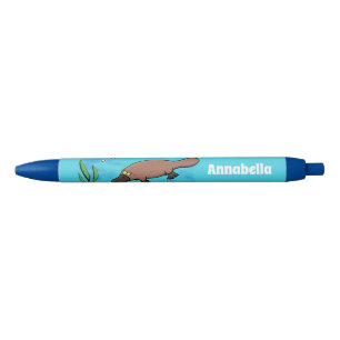Cute platypus swimming cartoon black ink pen