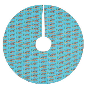 Cute platypus swimming cartoon brushed polyester tree skirt