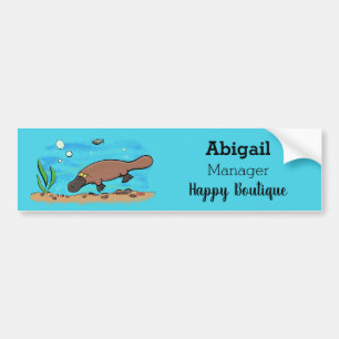Cute platypus swimming cartoon bumper sticker
