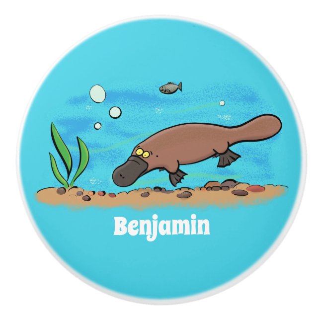 Cute platypus swimming cartoon ceramic knob (Front)