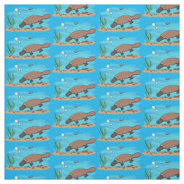 Cute platypus swimming cartoon fabric (Swatch)