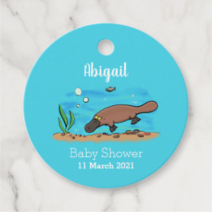 Cute platypus swimming cartoon favour tags