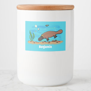 Cute platypus swimming cartoon food label
