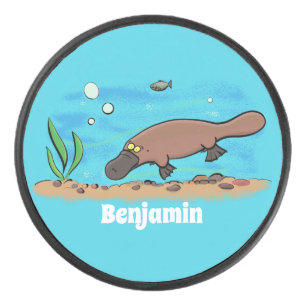 Cute platypus swimming cartoon hockey puck