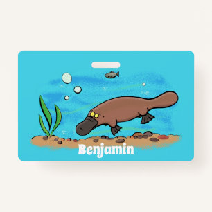 Cute platypus swimming cartoon ID badge