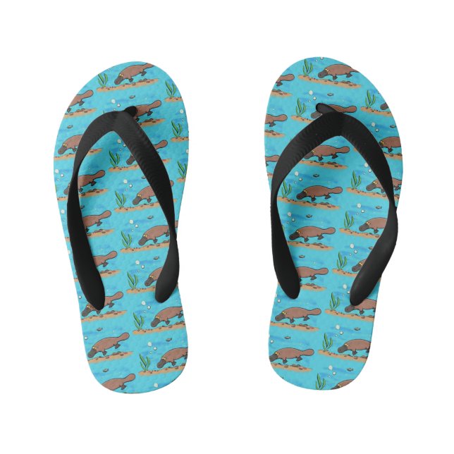 Cute platypus swimming cartoon kid's flip flops (Footbed)