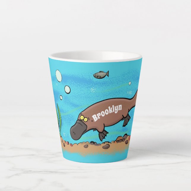 Cute platypus swimming cartoon latte mug (Front)