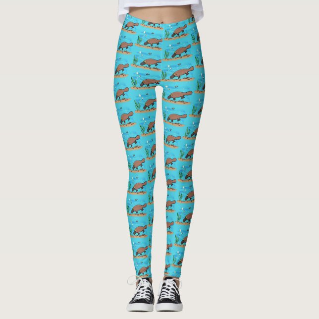 Cute platypus swimming cartoon leggings (Front)