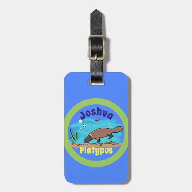 Cute platypus swimming cartoon luggage tag (Front Vertical)