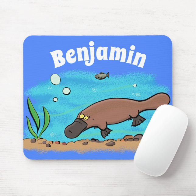 Cute platypus swimming cartoon mouse mat (With Mouse)