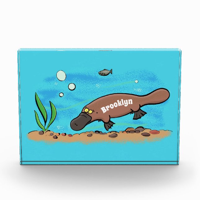 Cute platypus swimming cartoon photo block (Front)