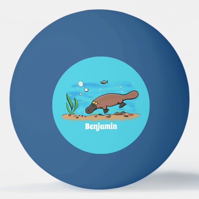 Cute platypus swimming cartoon ping pong ball (Front)