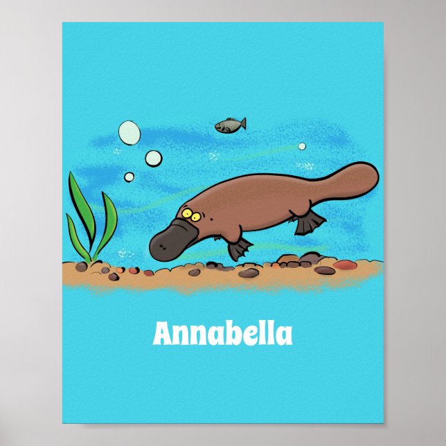Cute platypus swimming cartoon poster (Front)