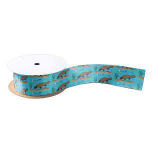 Cute platypus swimming cartoon satin ribbon