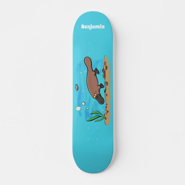 Cute platypus swimming cartoon skateboard (Front)