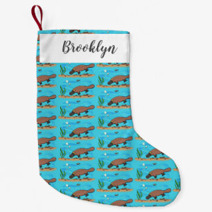 Cute platypus swimming cartoon small christmas stocking