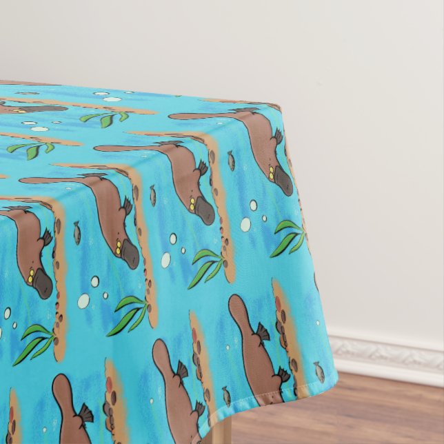 Cute platypus swimming cartoon tablecloth (In Situ)