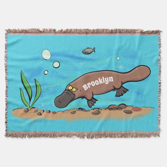 Cute platypus swimming cartoon throw blanket (Front)