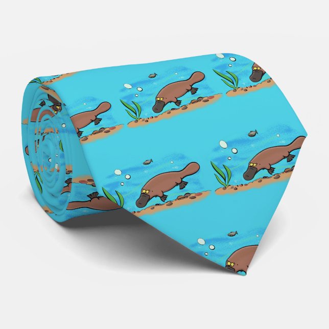 Cute platypus swimming cartoon tie (Rolled)