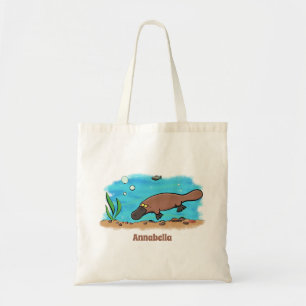 Cute platypus swimming cartoon tote bag