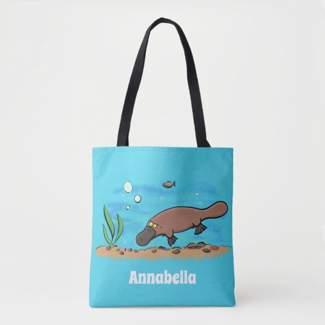 Cute platypus swimming cartoon tote bag (Front)