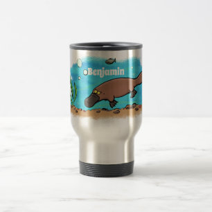 Cute platypus swimming cartoon travel mug