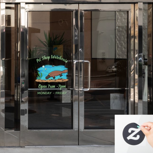 Cute platypus swimming cartoon window cling (Office Door)